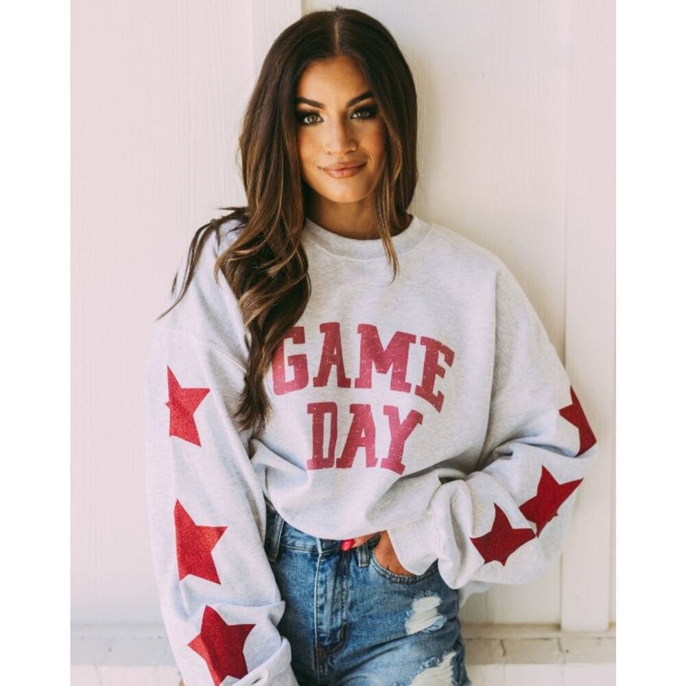 Women's Glitter Game Day Star Crewneck Oversized Sweatshirt